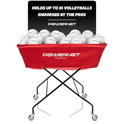 PowerNet XL Volleyball Wheeled Cart Portable Hammock Ball Cart Collapsible Rolling Volleyball Training Equipment Basket Indoor and Outdoor Basketball Holder Multisport Ball Caddy
