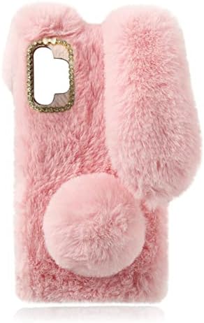 Cute Fluffy Girly Case for Samsung Galaxy A32 5G Bunny 3D Furry Kawaii Kid Gift 3D Stuffed Plush Cover Women Soft Rabbit Fur Phone Shell Animal Protective Case for Samsung A32 5G Pink