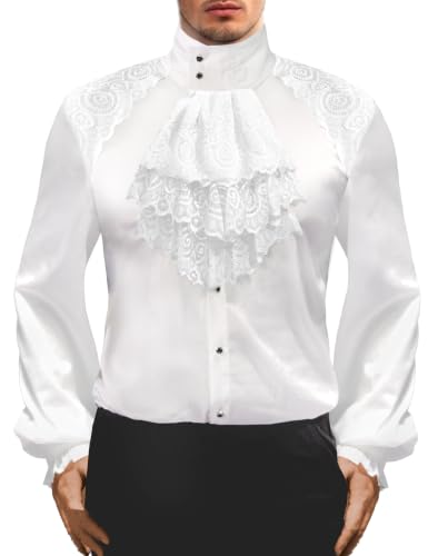 Mr.sequin Mens Pirate Vampire Shirt Renaissance Victorian Medieval Gothic Shirt(White X-Large)