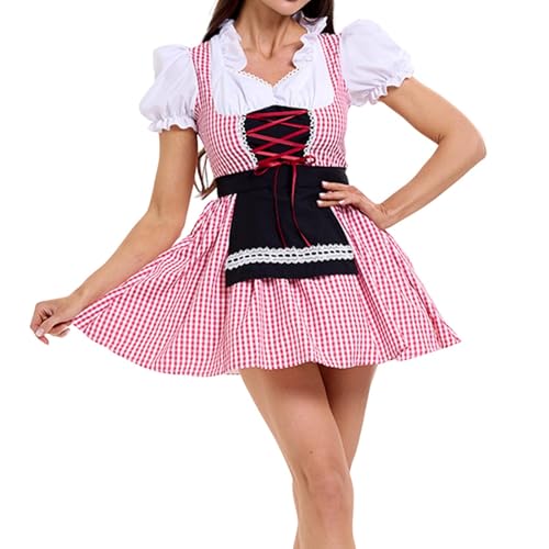 Vestido tirolés corto de cuadros bávaros para fiesta de Oktoberfest de mujer