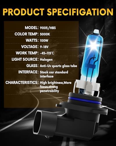 Image of Compatible with Toyota RAV4 2013 2014 2015 Halogen Headlight Bulb Combo - 185% Brighter 5000K White High /Low Beam, Plug and Play, 4-Pack