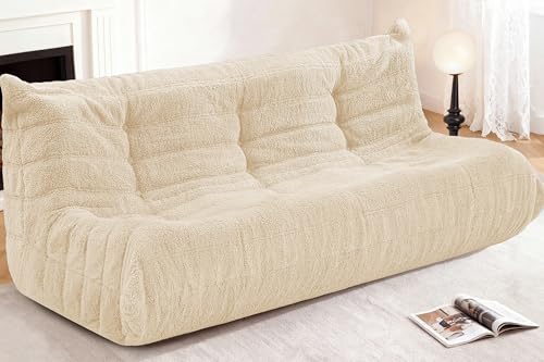 Image of Bean Bag 3-Seater Chair Big Sofa Beanbag Chair for Adults Fireside Chair Bean Bag Lounger with Memory Foam Filled for Home,Apartment or Gaming Venue（Khaki Teddy）