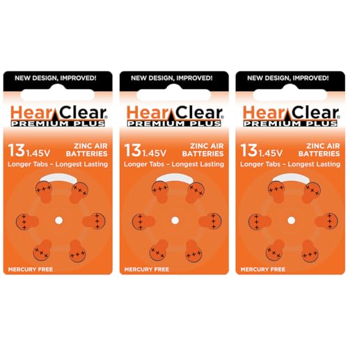 HearClear Size 13 PR48 Hearing Aid Batteries Orange Tab (18 Batteries)