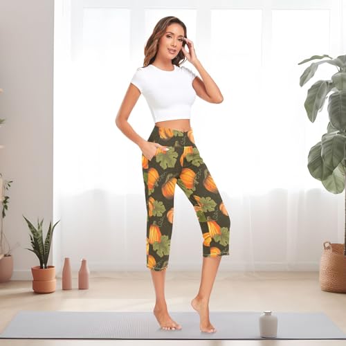 KLL Orange Pumpkins Harvest Calça de ioga dobrável de cintura alta para ioga com controle de barriga