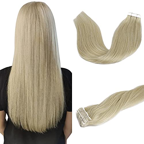 Vlasy Tape in Hair Extensions Light Silver Real Human Hair Extensions Straight Tape in 12Inch 20pcs 25g