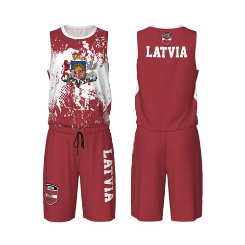 Latvia Flag Grain (1) Basketball Jersey Uniform Suit for Men Adults Training Athletic Set