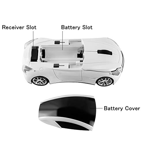 Usbkingdom Cool Sport Car Shaped 2.4Ghz Wireless Mouse Optical Cordless Mice With Usb Receiver For Pc Laptop Computer 1600Dpi 3 Buttons White #TOP1