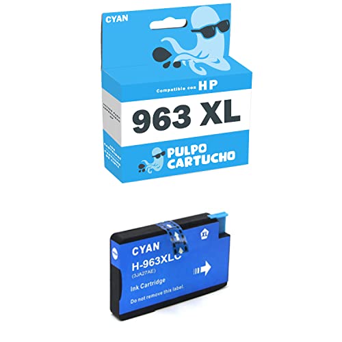Pulpo Cartucho - Cartucho de Tinta 963 XL Cyan Compatible con HP 963 XL/Ref. 3JA27AE / 3JA23AE - Alta Capacidad - Valido para Impresoras OfficeJet Pro 9010/9012/9014/9015/9016/9019/9020/9022/9025
