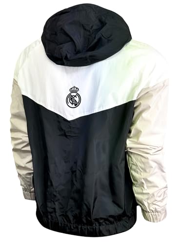 Real Madrid Windbreaker Jacket, Licensed Real M. Lightweight Waterproof Hooded Rain Jacket3