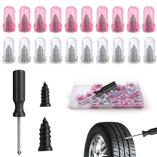 Aihoom Tyre Repair Kit, Car Tyre Puncture Repair Kit with Screwdriver, Fast Self-Service Tire Rubber Nails Tool, Emergency Universal Car Puncture Repair Kit for Auto Car Motorcycles Bicycles (40PCS)