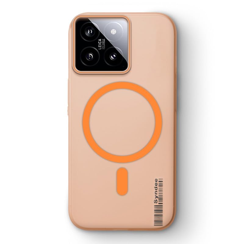 Image of Mr. Case Back Cover for Xiaomi 14 5G Sleek Frosted Translucent Back Only Compatible with Wireless Magnetic Accessories | Anti-Scratch Shockproof Phone Case - Orange
