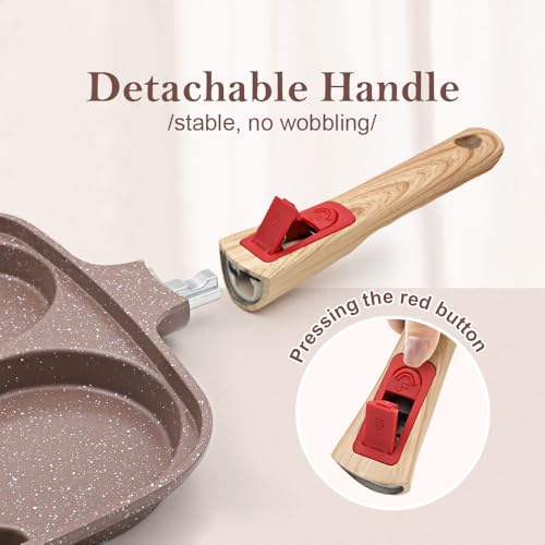 3-Loch Keramik Spiegeleipfanne 26 cm mit Deckel, Abnehmbarer Griff, Braun – Ansicht 4