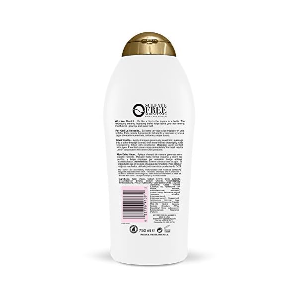 OGX Nourishing + Coconut Milk Moisturizing Shampoo for Strong & Healthy Hair, with Coconut Milk, Coconut Oil & Egg White Protein, Paraben-Free, Sulfate-Free Surfactants, 25.4 fl oz