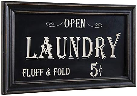Open Laundry Fluff & Fold Rustic Wood Sign | Vintage Home Bathroom Laundry Decor | 7 x 14 Inch