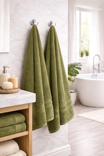 Image of Bath Towel 600 GSM Large Size (70x140 cm) - Ultra Soft & Highly Absorbent Towels for Bath - Premium Cotton Towel for Men & Women - Moss Green - 1 Piece