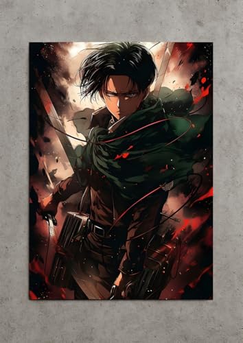 Image of NIJUKA Anime Printed A4 Size Metal sheet Poster For Home And Room Decoration | For Anime Art Fans Boys And Girls (Beast Titan Killer Levi)