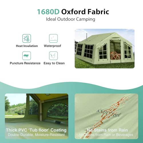 Image of KNUO Inflatable Camping Tent, Large Blow-Up Air Tent, No Assembly Needed Luxury Glamping House, Oxford Fabric