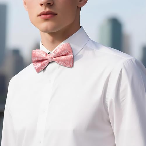 Image of Barry.Wang Paisley Striped Bow Tie for Men Silk Pre-Tied Bowtie Pocket Square Cufflinks Set Formal Wedding Party Prom
