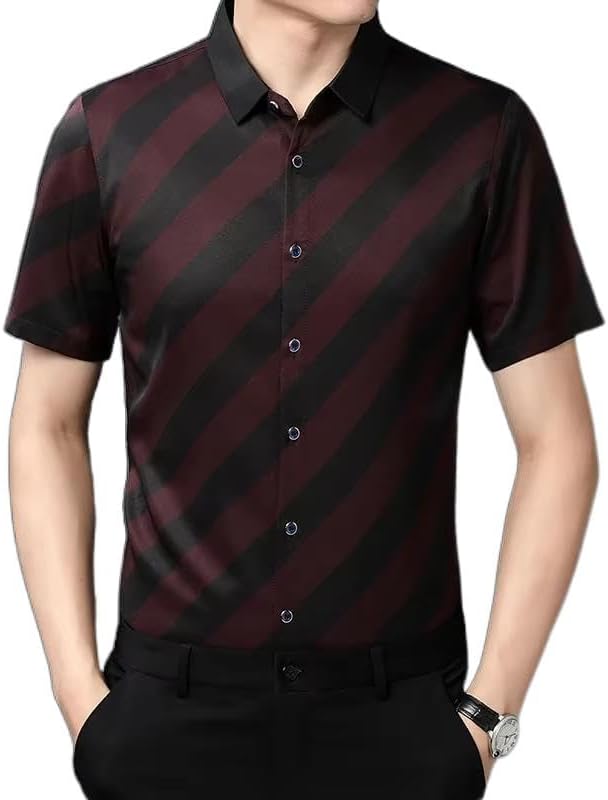 Men's Striped Shirts Short Sleeve Button Down Shirts Casual Summer Shirts
