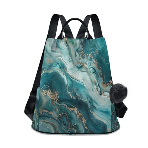Image of ALAZA Teal Blue Marble Trips Hiking Camping Rucksack Pack for Women