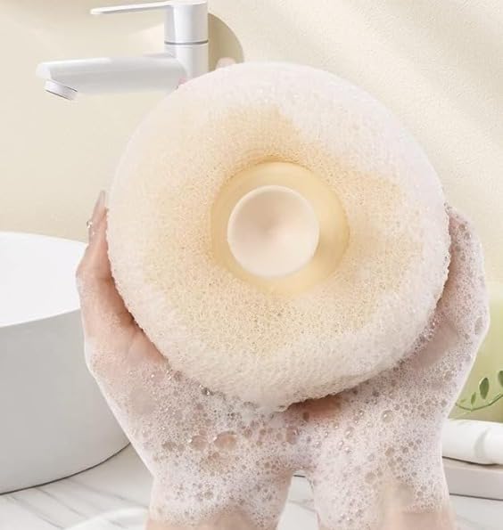 Round Loofah Scrubbing Brush Ultra Soft Bath Sponge Pouf Body Scrubber for Shower, Exfoliat Body Scrubber with Soft Mesh for Shower & Bathing Mesh Sponge with Suction Cup.(Pack of 1)