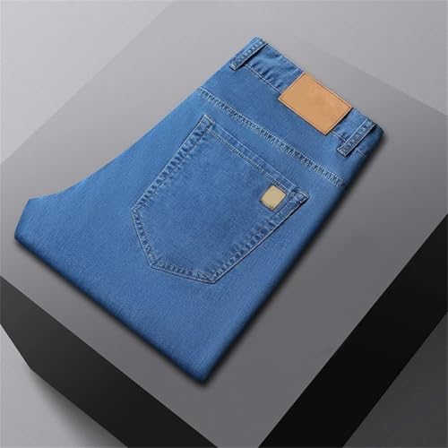 Men's Ice Silk Jeans Summer Lyocell Thin Classic Business Casual Denim Pants Slim Fit Straight Elastic All Match Jean3
