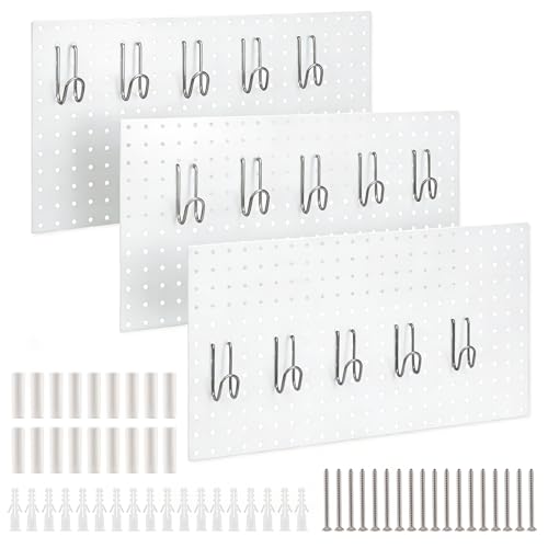 Image of DEWEL Wall Organizer Peg Board, 3Pcs Metal Pegboard Panels with Hooks, 23 inch x 12 inch Heavy Duty Pegboard Wall Organizer for Workbench, Workshop, Office, Craft Room (3pcs white)