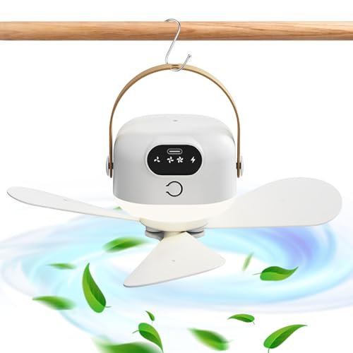 GETBSTOOP Ventilador Portátil para Camping, con Luz LED Recargable, Colgante con Mando a Distancia, 3 Velocidades y Temporizador, Ventilador de Tienda para Camping, Hogar, Residencia, Viaje