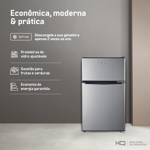 Frigobar Refrigerador Compacto HQ Defrost 90 Litros Preto/Inox HQ-90RDF (127V)