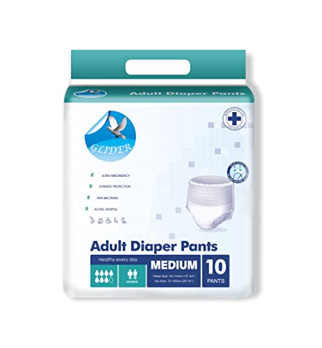 GLIDER Unisex Adult Diaper Pant Medium With Superior Overnight Absorbency-15-44 Inch, 40-115 Cm ((Pack Of 1(10 Count))