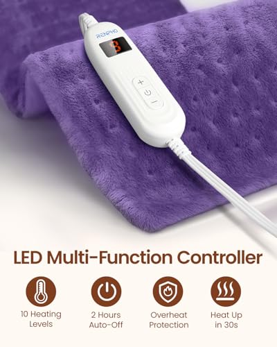 Image of RENPHO Electric Heating Pads with 10 Heat Settings, Heating Pad for Back & Period, FSA Eligible HSA Store, Birthday Gifts for Women Men, ETL Certified, Auto Shut Off, 12 inch x 24 inch Violet