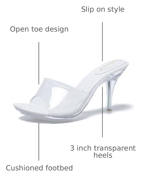 Image of LIURUIJIA Clear Heels For Women Sexy Slip On Open Toe High Heeled Dressy Sandals Comfortable Strappy Mules