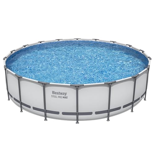 Bestway Steel Pro MAX 18' x 48' Above Ground Pool, Round Metal Frame Outdoor Swimming Pool Set with Filter Pump, Ladder, and Cover, Gray
