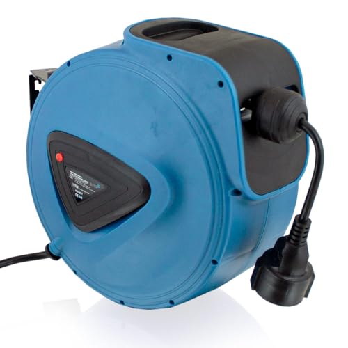 BITUXX Kabeltrommel Kabelrolle Strom Stromkabel Verlängerungskabel Steckdose Automatik Kabelaufroller Cable Reel mit Stopfunktion für Wandmontage (10m / 10 Meter)