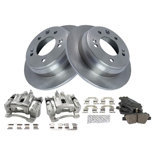 Image of TRQ Rear Brake Pad and Rotor Set Ceramic Rotors Calipers | For 2016 Kia Sportage with Manual Parking Brake