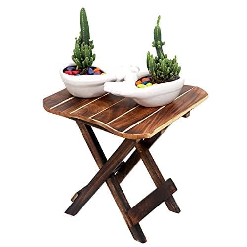 ARTROCK Foldable Solid Wooden Stool for Living Room, Bedroom & Balcony | Rustic Brown Portable Folding Side Stool | Compact Foldable Plant Stand, Tea Table & Footrest | 30x30x30 cm (Square)-image-32