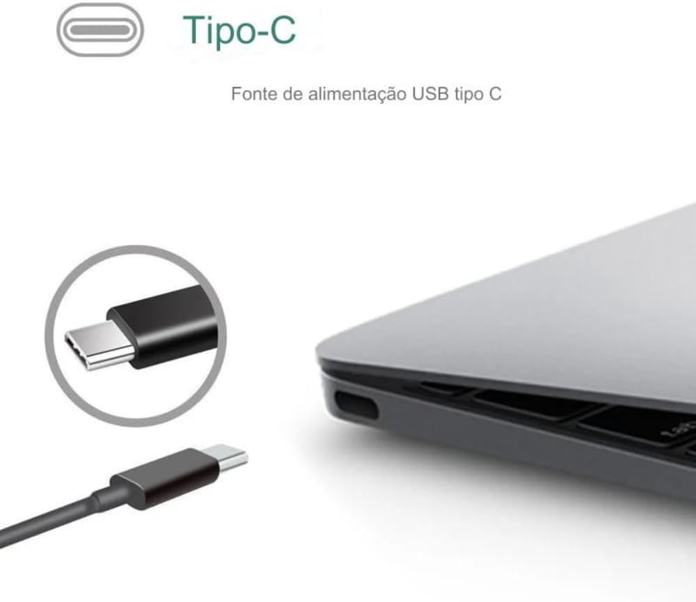 Carregador para Notebook Fonte USB-C (USB TIPO C 3.1), 5V a 20V, 3 a 3.25A, 15W a 65W, Bivolt Compatível com Notebook Lenovo, Dell, HP, ASUS, ACER, Tablet Samsung, LG, XIAOMI, Nintendo Switch