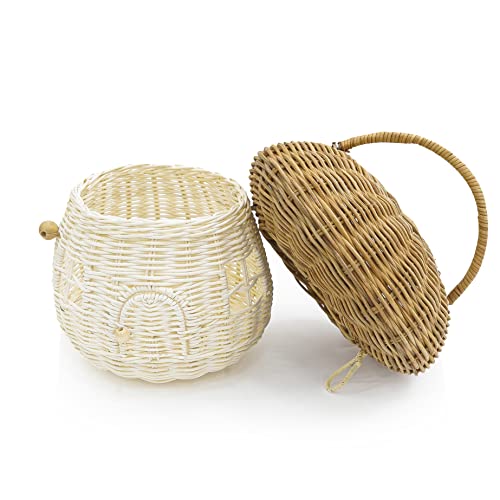 Kolwoven Mushroom Rattan Storage Basket With Lid - Mouse In A Box House- Small Doll House- Decorative Hand Woven Shelf Organizer Cute Handmade Handcrafted Gift Decoration Artwork Wicker (Natural) #TOP2