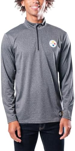 Ultra Game NFL Official Adults Super Soft Quarter Zip Long Sleeve T-Shirt - Unisex, Pittsburgh Steelers, Heather Charcoal, Medium