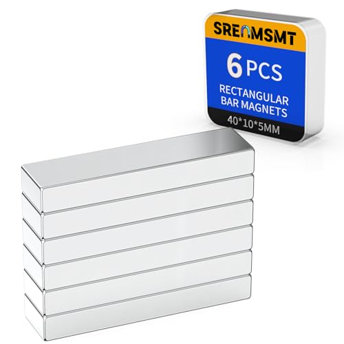 Image of Powerful Neodymium Bar Magnets, 6 Pack Heavy Duty Magnet, 40x10x5mm | Rare Earth Magnets, Rectangular Magnets, Small Magnet Strong for Fridge, DIY, Garage, Kitchen, Science, Craft, Office