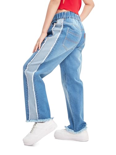 Image of olele Girls Super Jeans Collection for 4-14 Yrs | Stretchable Cotton Denim Trousers | Blue Jeans for Kids | Baggy Denim Pants | Cargo Pants for Girls