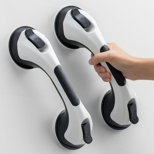 TAILINK Shower Grab Bar Suction Cup 12 inch, 2 Pack Grab Bars for Bathtubs, Bathroom Safety Grip Shower Handle for Elderly and Seniors, Bath Handrails Removable & Reusable Waterproof No Drilling Black