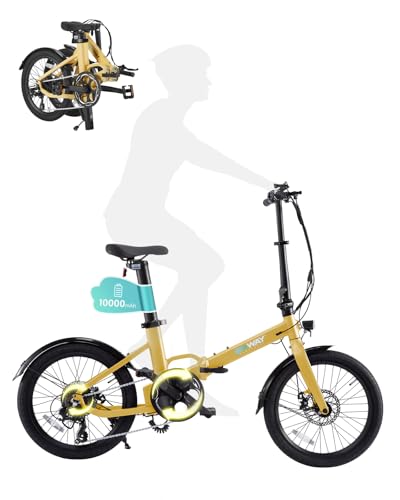 ERWAY 電動自動車 電動アシスト自転車 折りたたみ 20インチ A05 大容量10Ah バッテリー 最大100km長距離走行 公道走行可能 免許不要 シマノ製7段変速ギア 5段階アシストモード 350W サスペンション装備 eバイク 防水 通勤 (イエ