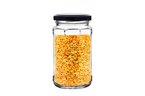 Image of CROCO JAR Hexagon Glass Jar Set of 2 (450 ml) | Airtight Black Lid Mini Glass Storage Jars for Spices Mouth Freshener & Condiments