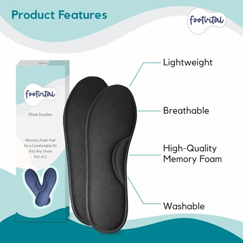 Image of Footvital Memory Foam Shoe Insoles - Size 6 (Brown) (1 Pair) - Comfort Cushion Insoles for Men & Women, Shock Absorbing Shoe Inserts for Everyday Walking, Work Shoes & Sneakers - Soft Fit Foot Support