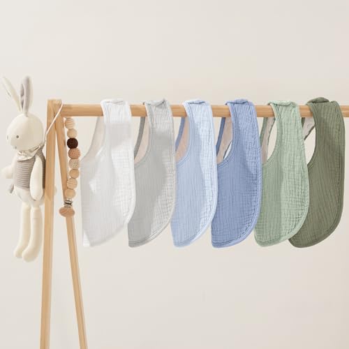 Image of Susurration Muslin Baby Drool Bibs 6Pack Soft Square Adjustable Baby Bandana Bibs for Unisex Girls & Boys