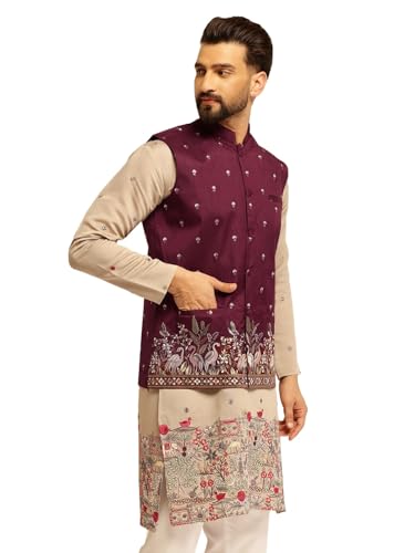 Image of SOJANYA (Since 1958 Men's Silk Blend Exquisite Daman Embroidered Nehru Jacket