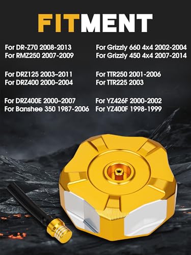 Image of JFG RACING ATV Gas Cap,CNC 6061 Aluminum Fuel Tank Billet Cover for YFZ 450 /YFZ450R /Banshee 350 200 /Raptor 660 350 250 125 /Warrior 350 450 /Kodiak 400 /Grizzly 660 450 400 350 /Bruin 350 250-Gold