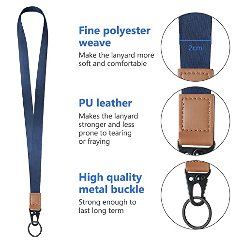 Vicloon Umhängeband Schlüsselband, 2 Stück Schlüsselband Lanyard, Neck Lanyard strip mit und echtem Leder, mit Metall Ring, für ID Badge Card Holder, Brieftaschen und Ausweishalter(Dunkelblau)