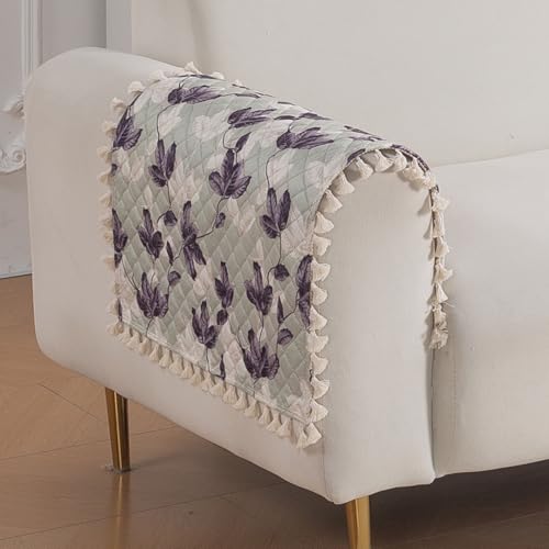 Image of HOKIPO Lavender Vine Quilted Sofa Armrest Cover Mat - 1 Pair | 'Tassel Twigs' Series (IN-987-T1*2)